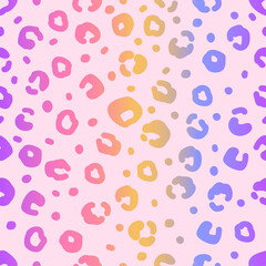 Cute rainbow leopard seamless pattern. Vector illustration. Gradient animal print on light pink backdrop