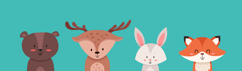 Cartoon cute animals for baby card and Shower party invitation. Vector illustration for your design