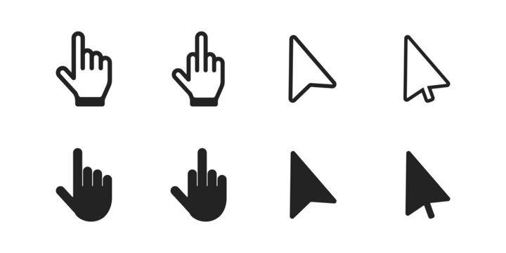 Pointer click icon set. Hand click icon symbol. Vector illustration image. Right sign. Left click. Web symbol.