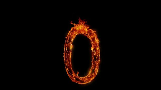 Super Slow Motion Shot of Burning Number 0 Isolated on Black Background at 1000 fps.