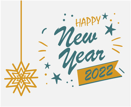 Happy New Year 2022 Holiday Illustration Vector Abstract Yellow And Blue With White Background