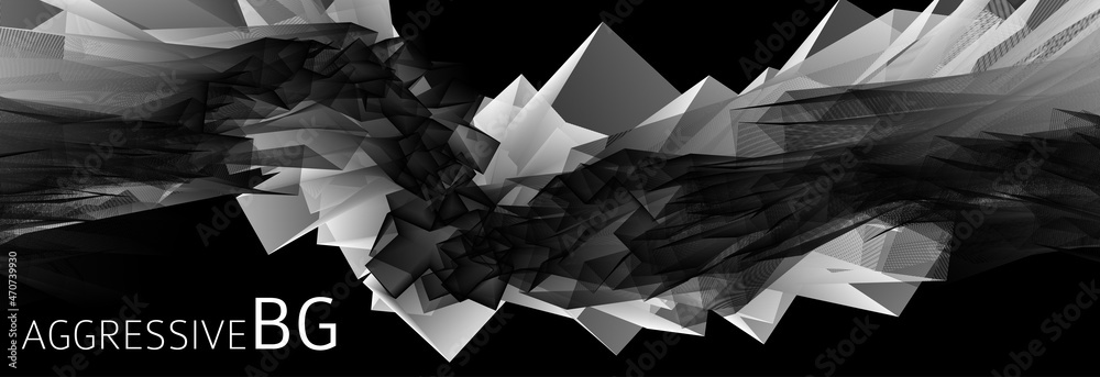 Poster futuristic aggressive background with black and white abstraction