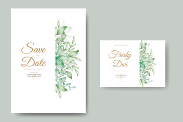 Fototapeta na wymiar greenery leaves watercolor wedding invitation card set