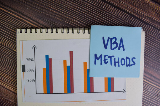 VBA Methods write on sticky notes isolated on Wooden Table. Stock market concept
