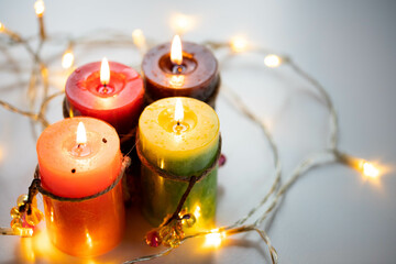 four candles for Advent or Christmas background