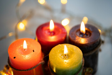 four candles for Advent or Christmas background