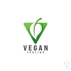 Vegan Letter V Symbol Logo - Vegetarian and Healthy Food or Nature Food Logo Template