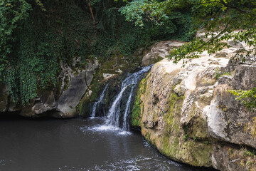 Waterfall on River Andaka in Bulgarka Nature Park on the northern slopes of the Balkan Mountains, Bulgaria