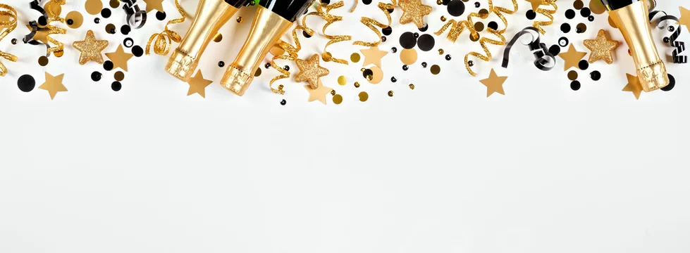 New Years Party Side Border Glittery Black Gold Streamers Confetti Stock  Photo by ©JeniFoto 530629722
