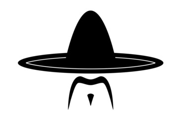 Creative south american character with sombrero hat, moustache isolated on white. Vintage mexican character vector on white background.