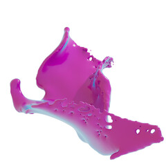 3D Chaotic splashes of paint, 3d render. Splashes of pink paint isolated on a white background