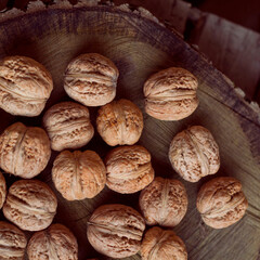 Walnut Nuts  -  healthy food, produce the juglans regia tree in the nut orchard.