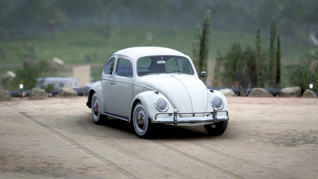 Volkswagen Beetlle parking - 3D illustration, 22th Nov, 2021, Sao Paulo, Brazil