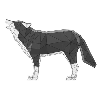 wireframe low poly howling wolf, 3d render