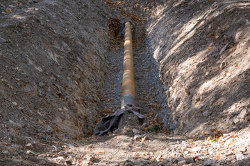 Propane gas communications infrastructure is buried underground. Gas or water supply Construction...