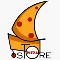 abstract minimal lettering pizza shop logo with pizza slice sail