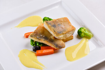 salmon steak with vegetables