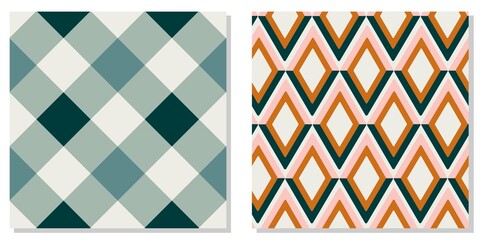 Set of two seamless vector geometric patterns. Geometric repeated colorful pattern for fashion and home design.