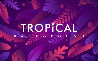 Vector illustration in trendy flat style and bright bright gradient colors, exotic leaves or forest and place for text. Modern botanical vector illustration for advertising.