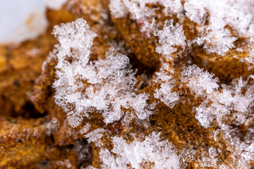 textura de copos de nieve, comida congelada, escarcha