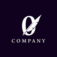 Number 0 with Feather Quill Pen Notary Writer Journalist Logo Design Inspiration