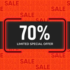 Fototapeta na wymiar 70 percent discount, seventy percent symbol discount. 70% off promotion sale banner red