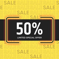 50 percent discount, fifty percent symbol discount, banner yellow