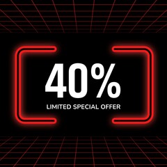 40, percent discount, forty percent symbol discount. 40 % promotion sale banner black