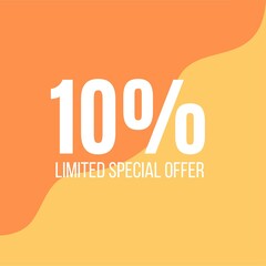 10 percent discount, Ten percent symbol discount, orange card text 10 percent off