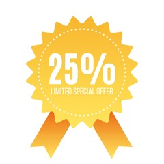 25 percent discount, twenty-five percent symbol discount. 25 % off promotion sale banner