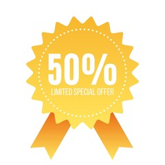 50 percent discount, fifty percent symbol discount. 50 % off promotion sale banner, text 50 percent off