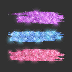 Colorful glitter brush stroke. Social media networks template background. Bright foil vector spot
