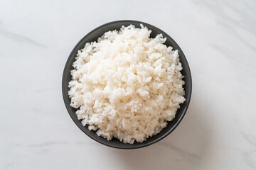 cooked white rice bowl