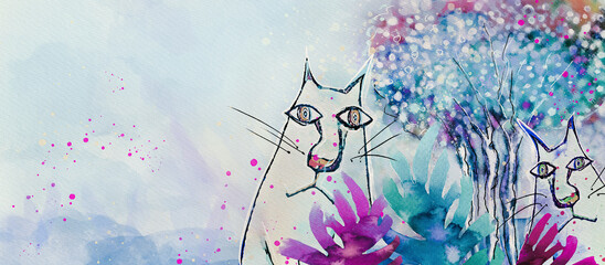 Cats. Watercolor design element..