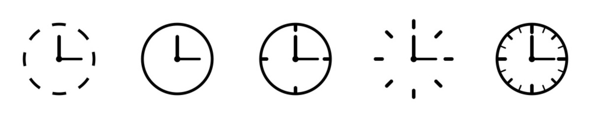 Conjunto de icono de reloj. Concepto de tiempo. Colección de reloj de diferentes diseños. Cronómetro y temporizador. Ilustración vectorial - obrazy, fototapety, plakaty