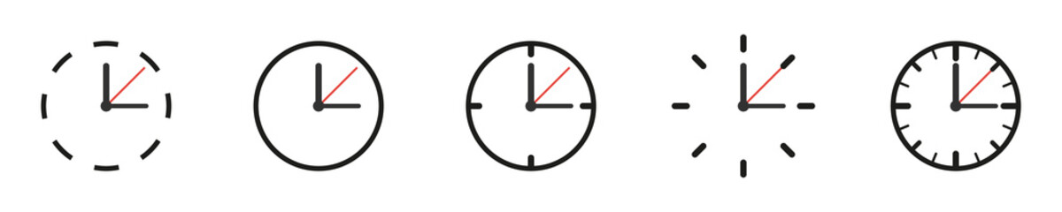 Conjunto de icono de reloj. Concepto de tiempo. Colección de reloj de diferentes diseños. Cronómetro y temporizador. Ilustración vectorial