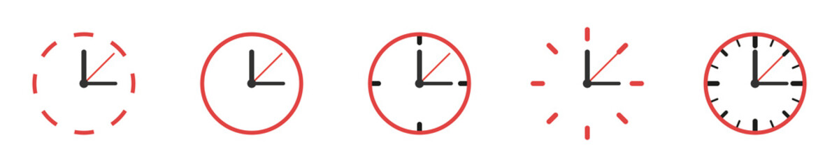 Conjunto de icono de reloj. Concepto de tiempo. Colección de reloj de diferentes diseños. Cronómetro y temporizador. Ilustración vectorial