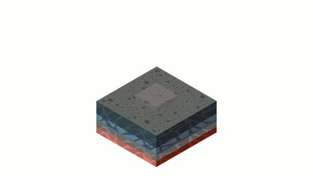 Soil Layers animation cross-section set geological green grass and underground soil layers beneath nature landscape isometric slice