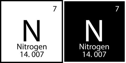 Nitrogen sign. Chemical element. Mendeleev table. Periodic symbol. Black and white. Vector illustration. Stock image.