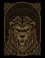 illustration vintage lion with engraving style