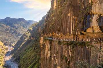 Mountain mountain highway road with river valley and scenic Himalaya landscape at Sangla Himachal Pradesh, India © Roop Dey