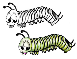 Caterpillar cartoon line and color