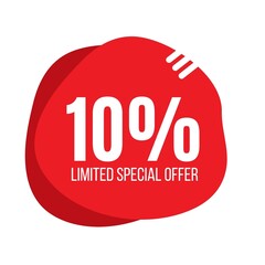 10% off limited special offer, Banner with ten percent discount, background red round balloon, promotional banner