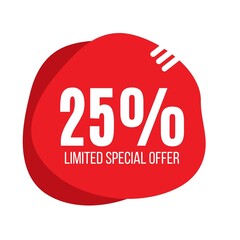25% off limited special offer, Banner with twenty-five percent discount, background red round balloon, promotional banner