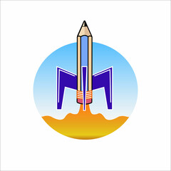 pencil rocket logo illustration