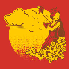 Young cute smile Hawaiian hula girl dancing.