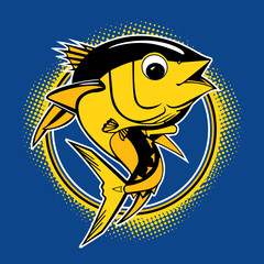 Bass fish icons isolated on blue background.