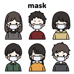 人物イラストセット_子供_マスク