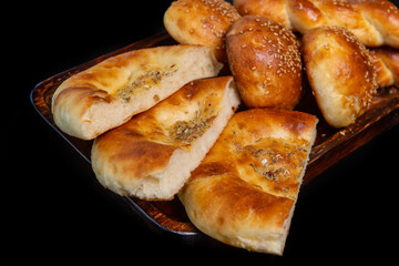 Bakery products on black background