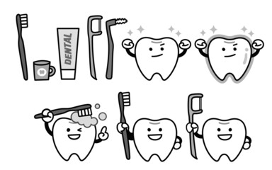 デンタルケアや予防に関する歯の表情セット